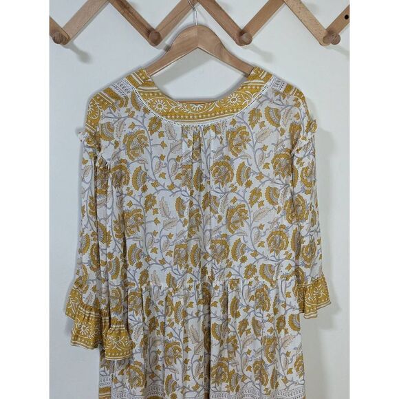 Rachel Zoe Boho Yellow Ivory and Blue Paisley Flowy Top - Size M - Picture 7 of 9